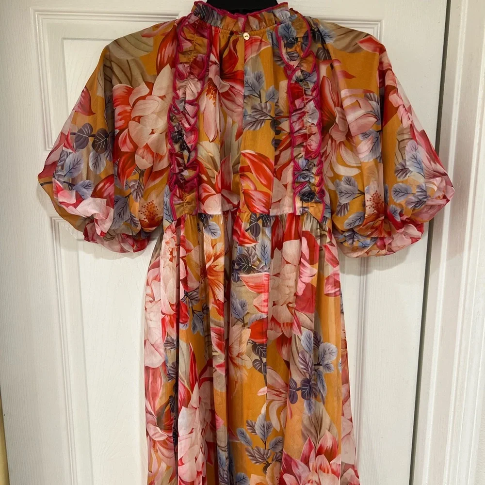 Sold NEW chiffon mock neck elegant floral puff sleeve dress - Picture 6 of 7